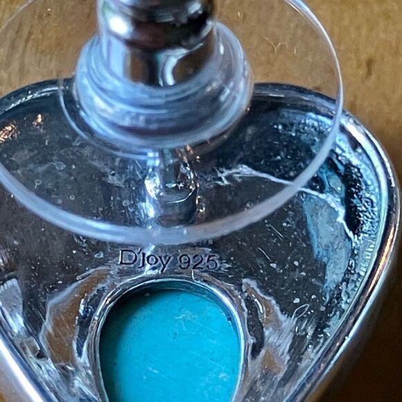 Natural Royston Turquoise Sterling Silver Heart Earrings - Picture 5 of 9